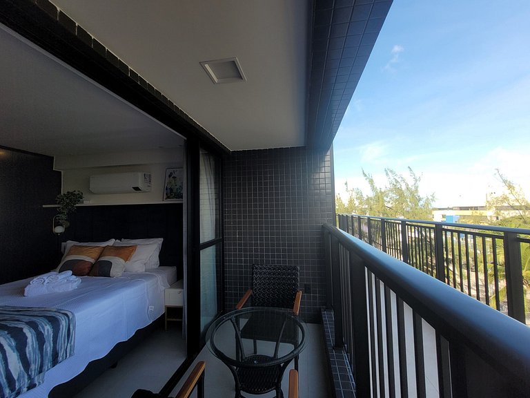 Flat 50m da Praia com Varanda e Vista