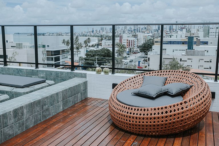 Flat 50m da Praia com Varanda e Vista