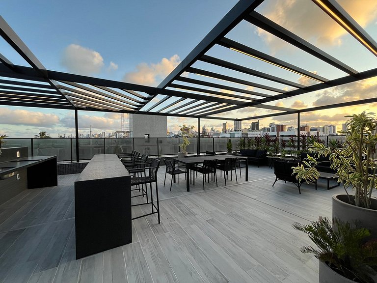 Apto com Varanda e Vista Mar no Beach Haus
