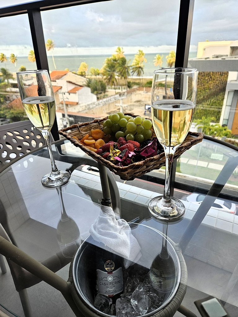 Studio fantástico com varanda e vista para o mar