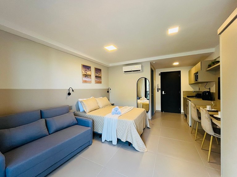 Flat com Varanda e Vista para o Mar