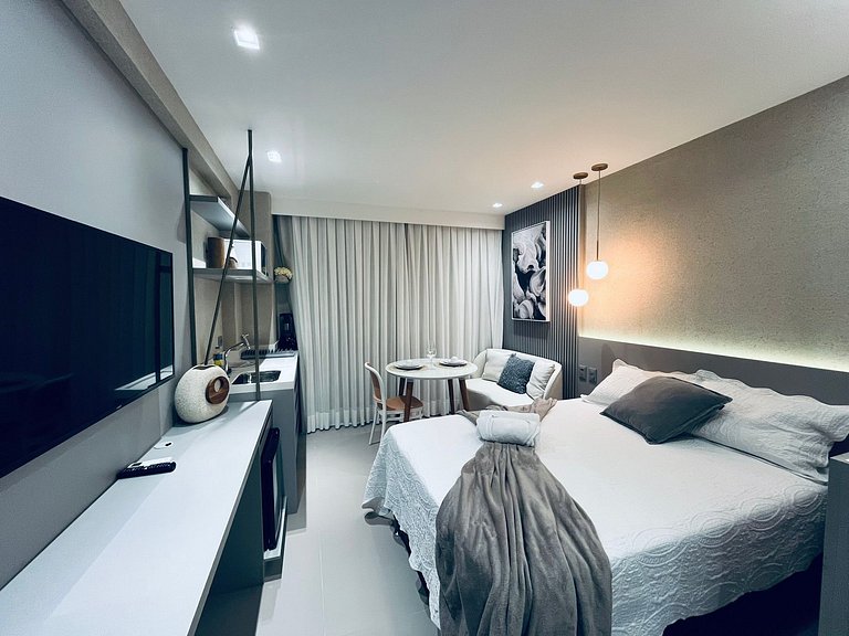 Lindo Studio à Beira Mar com Área Externa