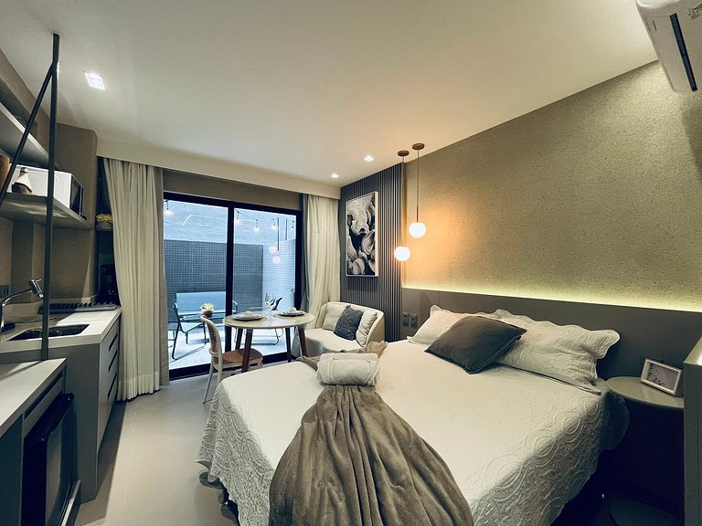 Lindo Studio à Beira Mar com Área Externa