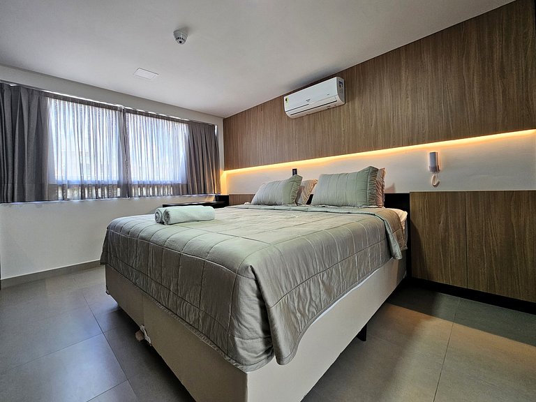 Studio moderno com cama king e muito conforto