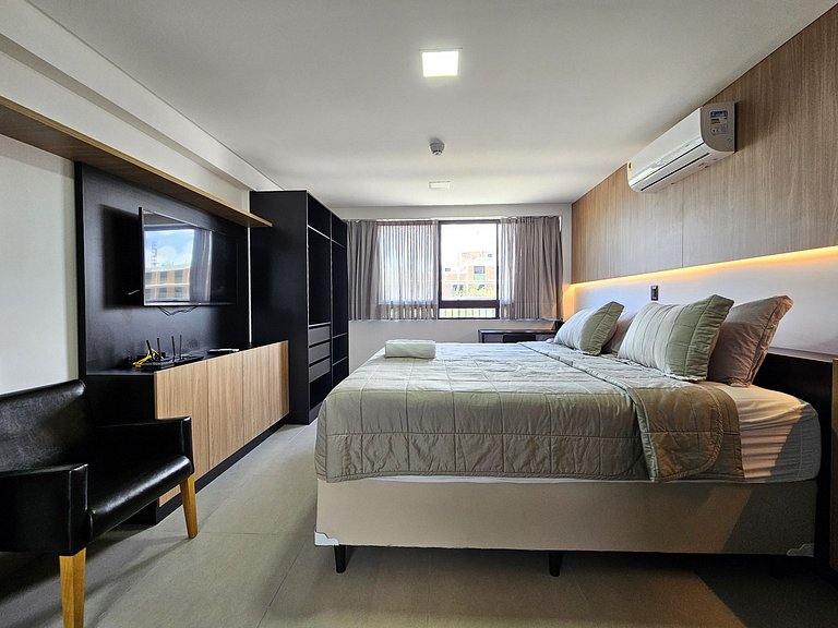 Studio moderno com cama king e muito conforto