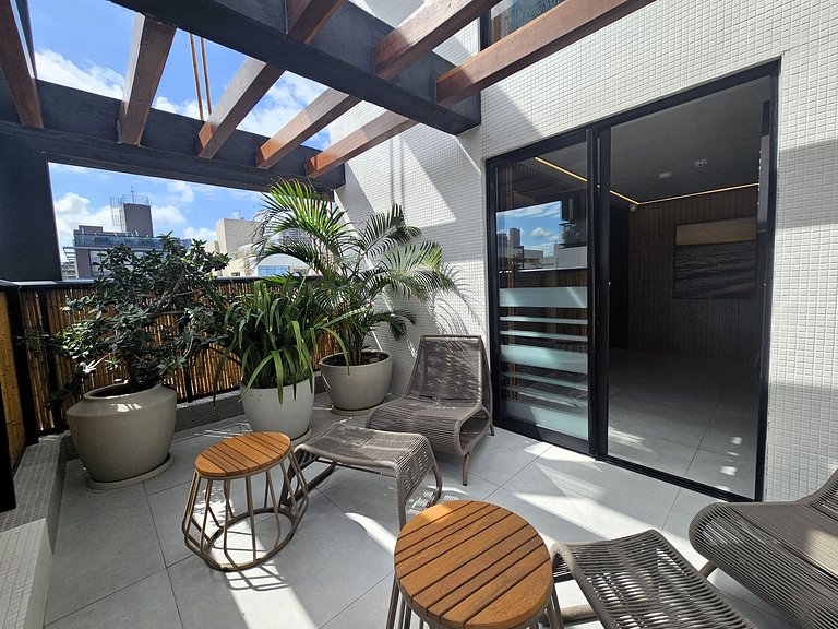 Flat "Pé na areia" com Varanda e Vista Mar