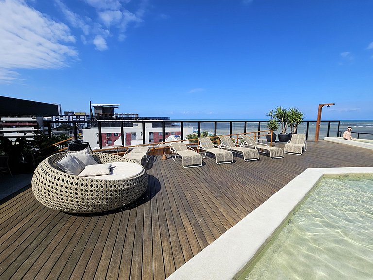 Flat "Pé na areia" com Varanda e Vista Mar