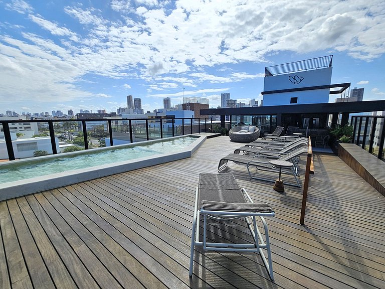 Flat "Pé na areia" com Varanda e Vista Mar