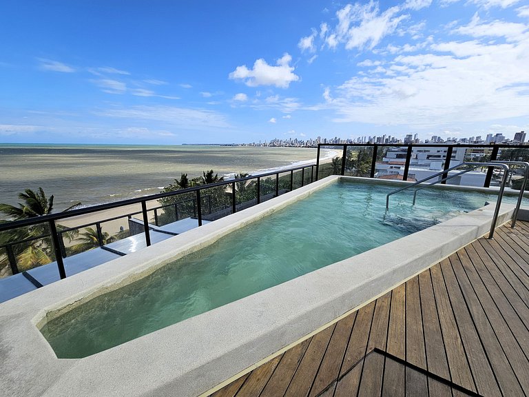 Flat "Pé na areia" com Varanda e Vista Mar