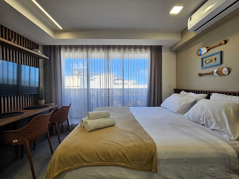 Flat "Pé na areia" com Varanda e Vista Mar