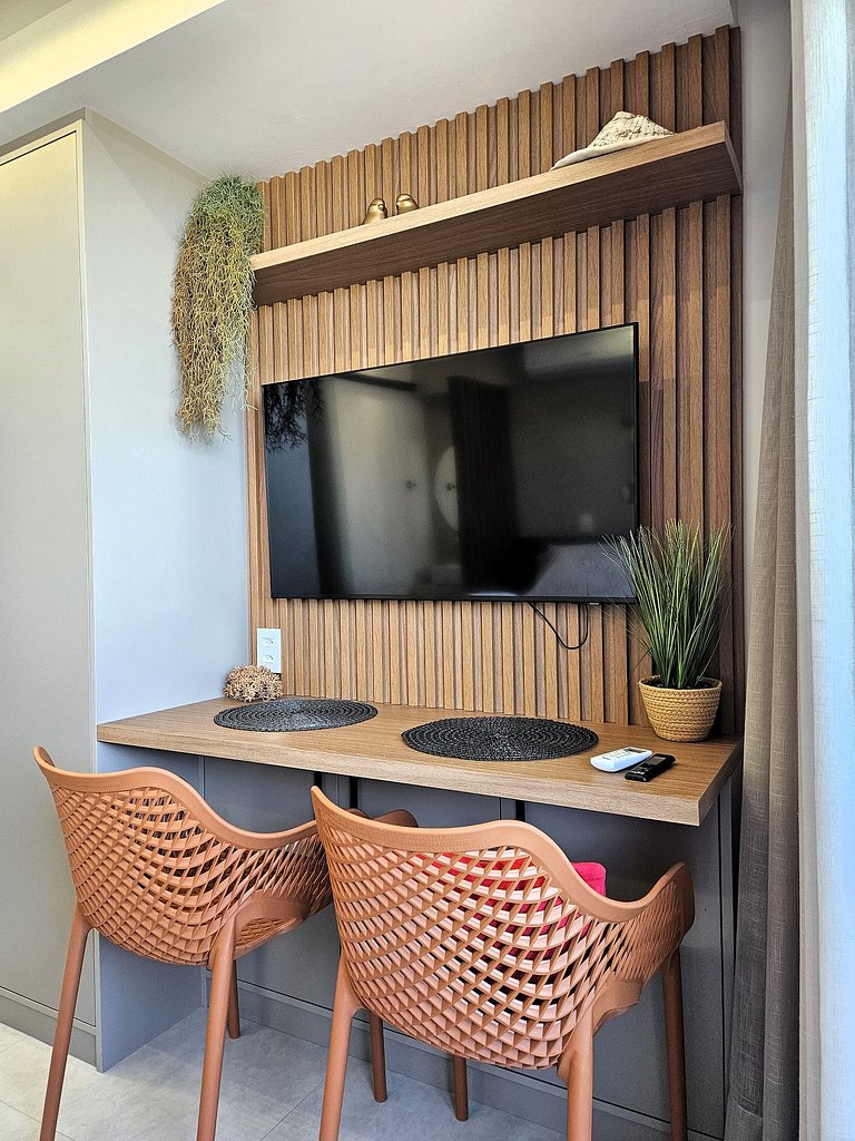 Flat "Pé na areia" com Varanda e Vista Mar