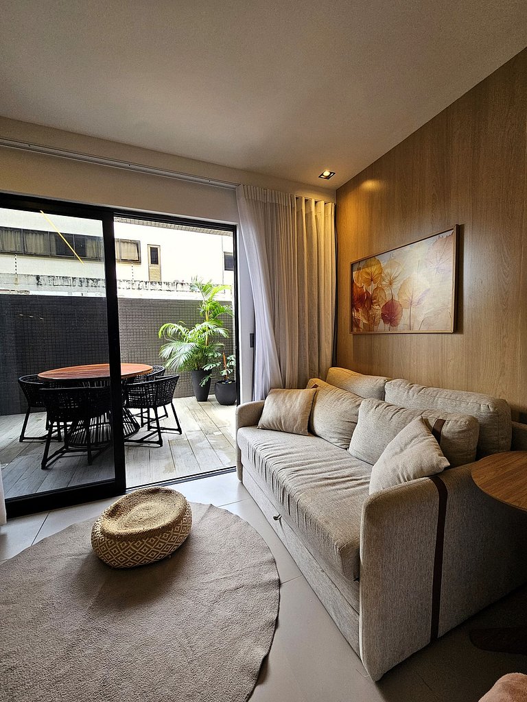 Lindo Studio à Beira Mar com Área Externa
